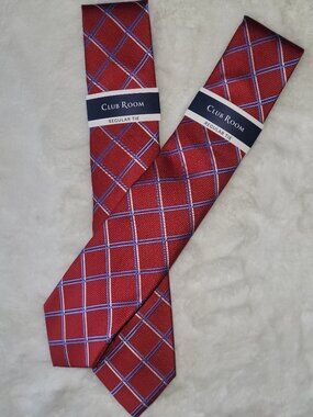 Club Room Mens Adobe Grid Tie Red OS